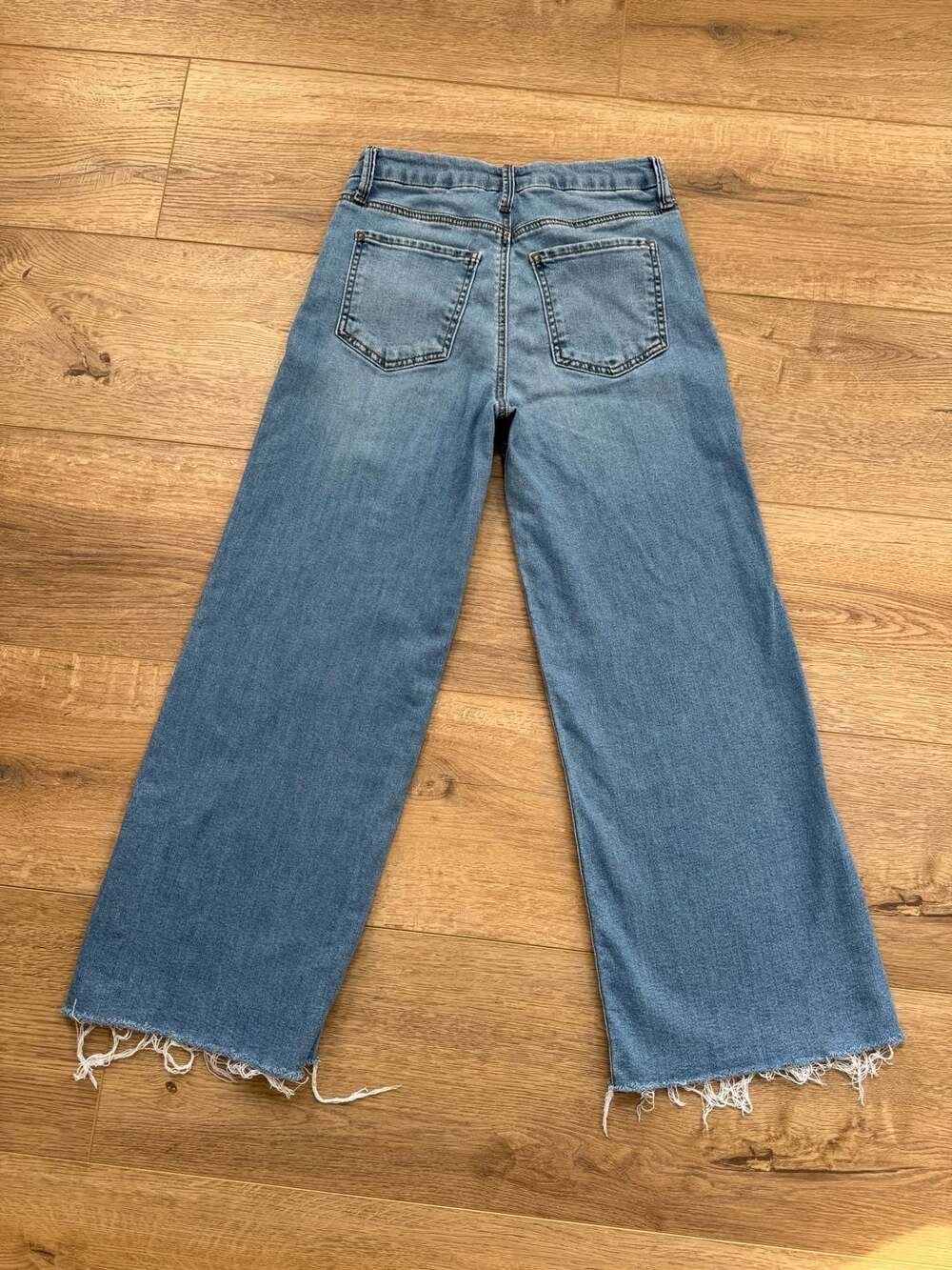 KUT from the Kloth Meg Fab Ab High Rise Wide Leg Raw Hem Jeans Size 0 Blue - Picture 12 of 15